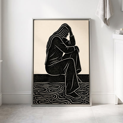 Stillness in Lines, black, beige, white minimalist wall art displayed in a styled interior, gallery view 8