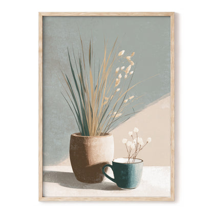 Stillness in Sage, gray, beige, green floral wall art, front artwork view