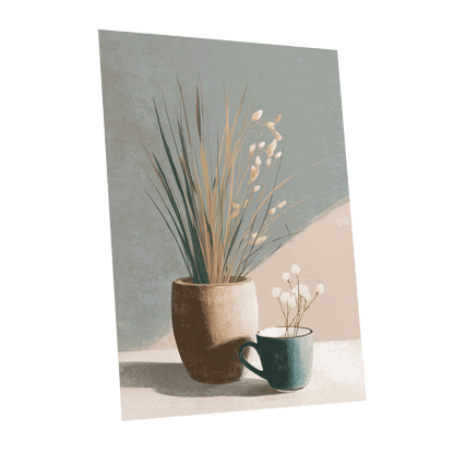 Stillness in Sage, gray, beige, green floral wall art shown as a unframed poster wall art print