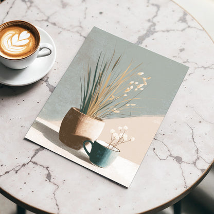Stillness in Sage, gray, beige, green floral wall art displayed in a styled interior, gallery view 3
