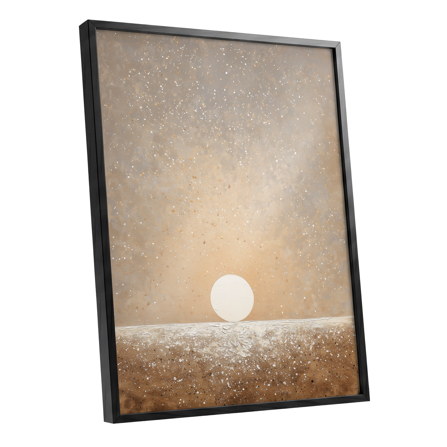 Stillpoint Horizon, beige, white, brown minimalist wall art shown as a black framed poster wall art print