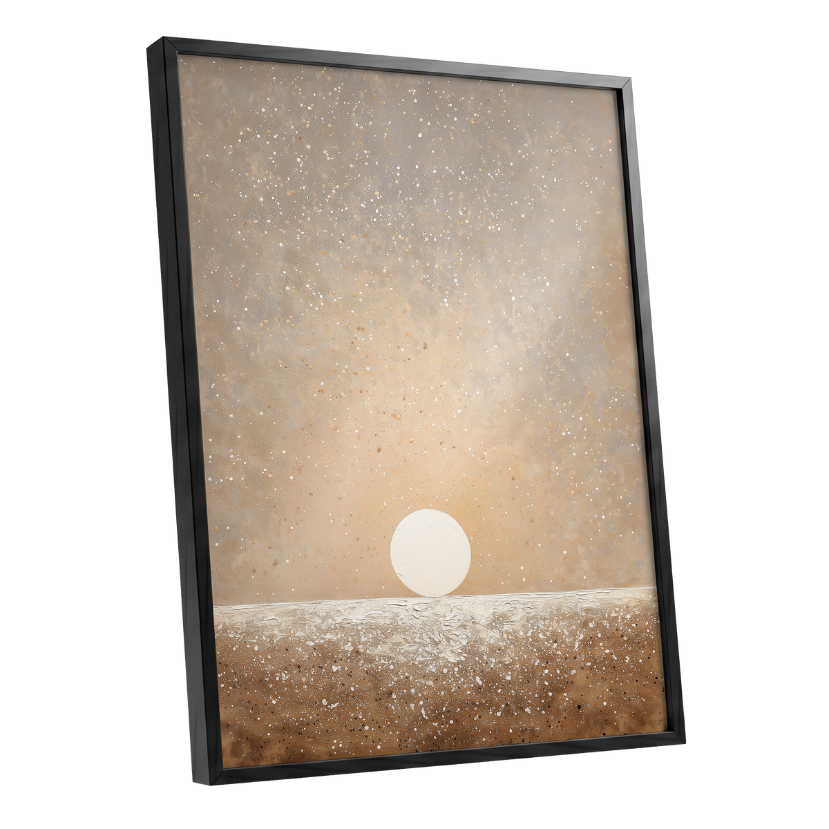 Stillpoint Horizon, beige, white, brown minimalist wall art shown as a black framed poster wall art print