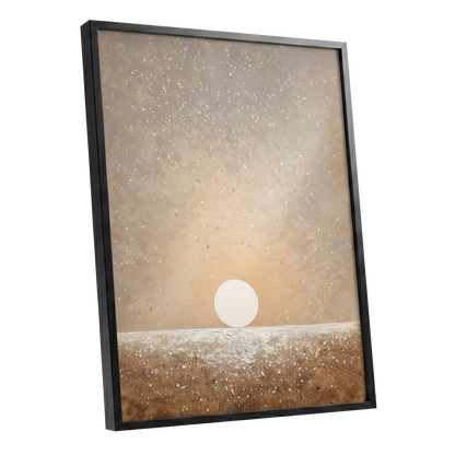 Stillpoint Horizon, beige, white, brown minimalist wall art shown as a black framed poster wall art print