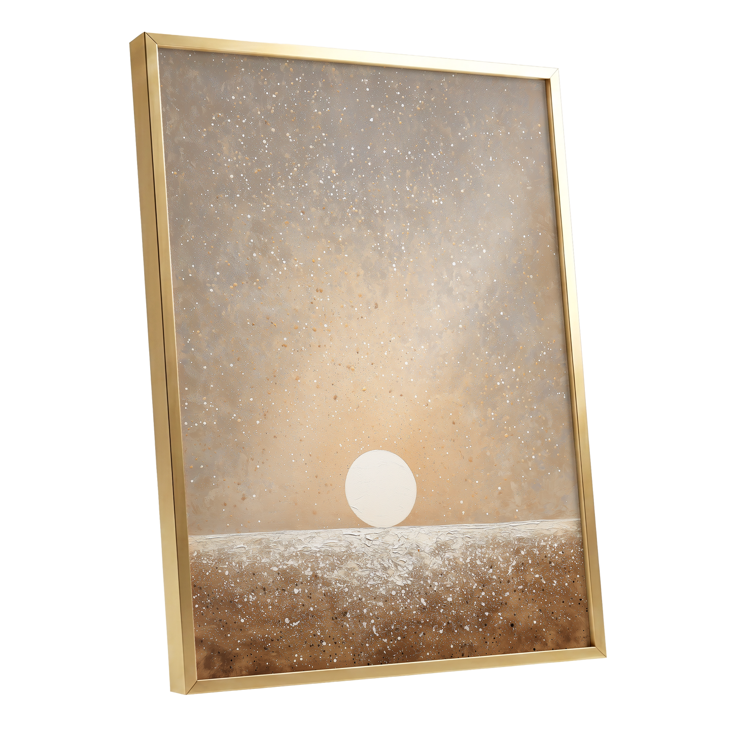 Stillpoint Horizon, beige, white, brown minimalist wall art shown as a gold framed poster wall art print