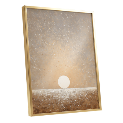 Stillpoint Horizon, beige, white, brown minimalist wall art shown as a gold framed poster wall art print