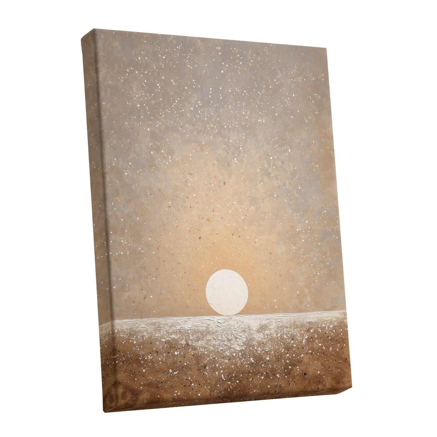 Stillpoint Horizon, beige, white, brown minimalist wall art shown as a stretched canvas wall art
