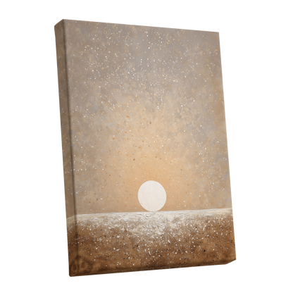 Stillpoint Horizon, beige, white, brown minimalist wall art shown as a stretched canvas wall art