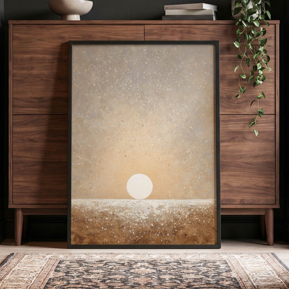 Stillpoint Horizon, beige, white, brown minimalist wall art displayed in a styled interior, gallery view 2