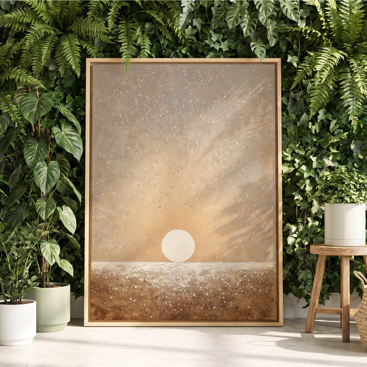 Stillpoint Horizon, beige, white, brown minimalist wall art displayed in a styled interior, gallery view 4