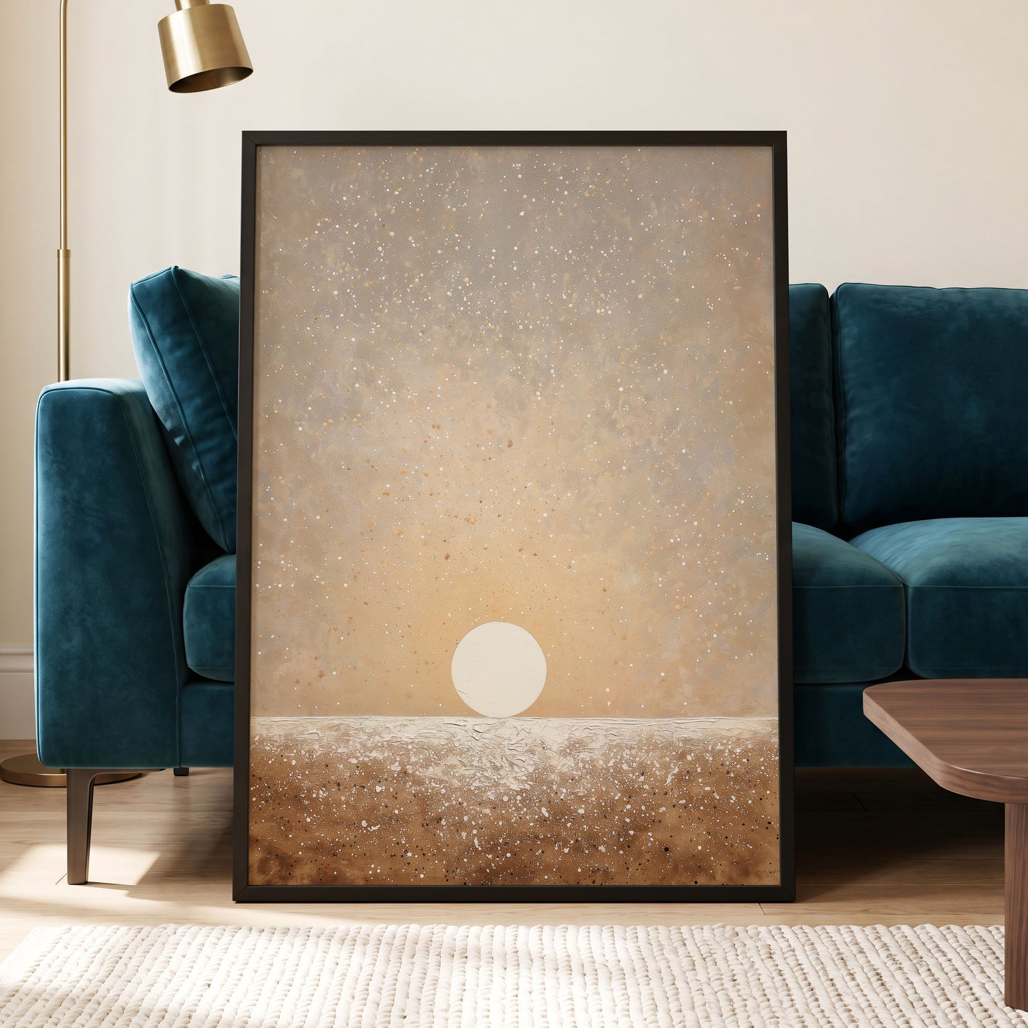 Stillpoint Horizon, beige, white, brown minimalist wall art displayed in a styled interior, gallery view 6