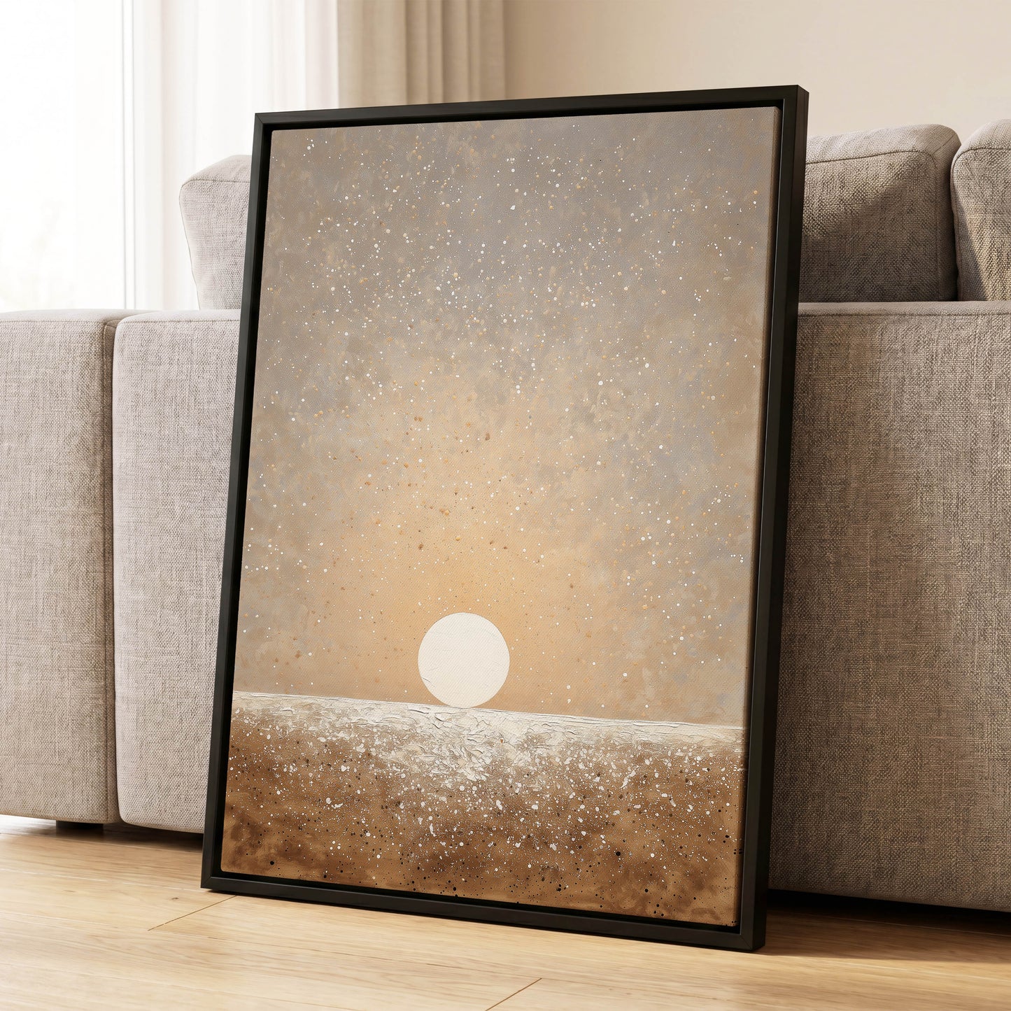 Stillpoint Horizon, beige, white, brown minimalist wall art displayed in a styled interior, gallery view 8