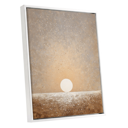 Stillpoint Horizon, beige, white, brown minimalist wall art shown as a white framed canvas wall art