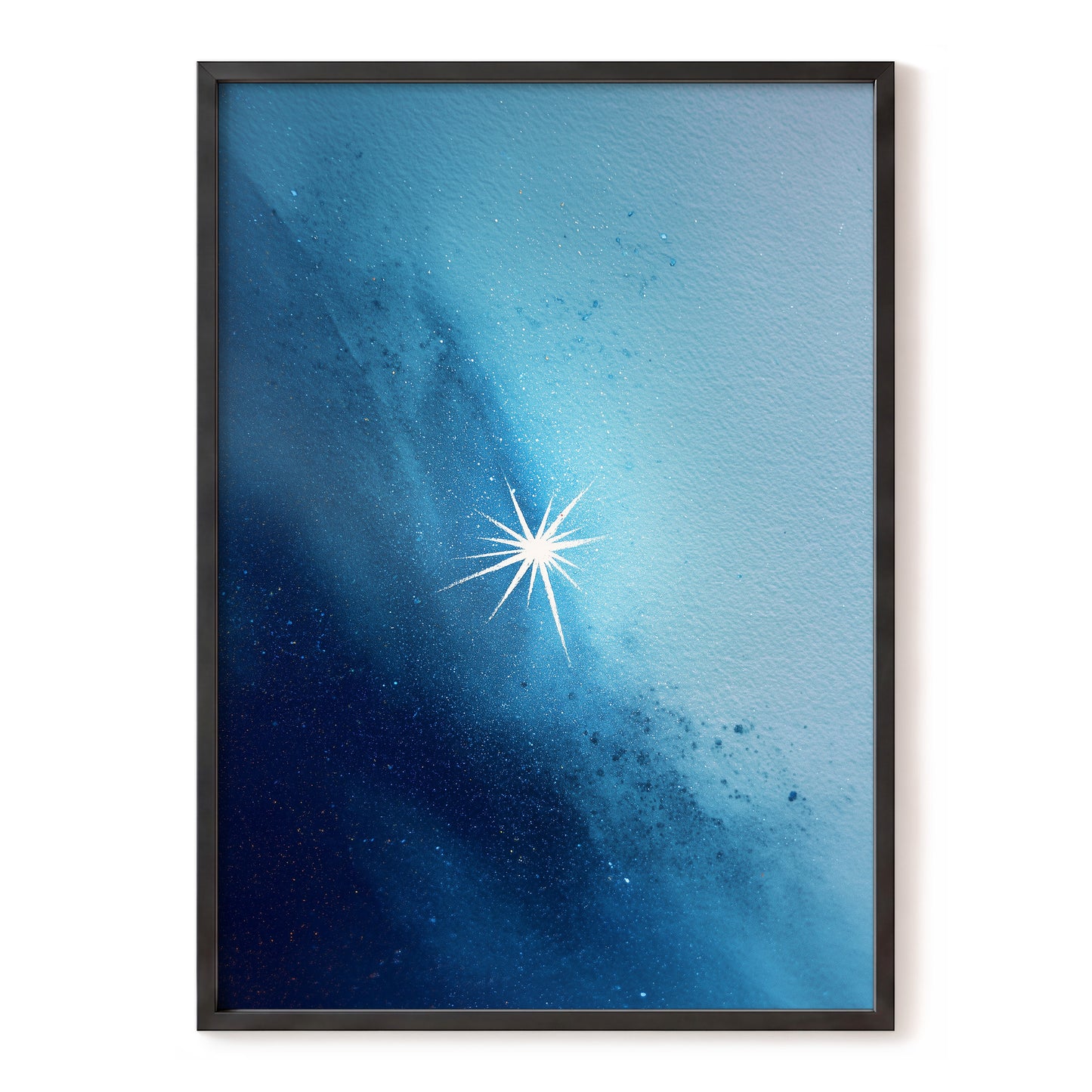 Stillpoint Star – blue, white, black abstract wall art, front view