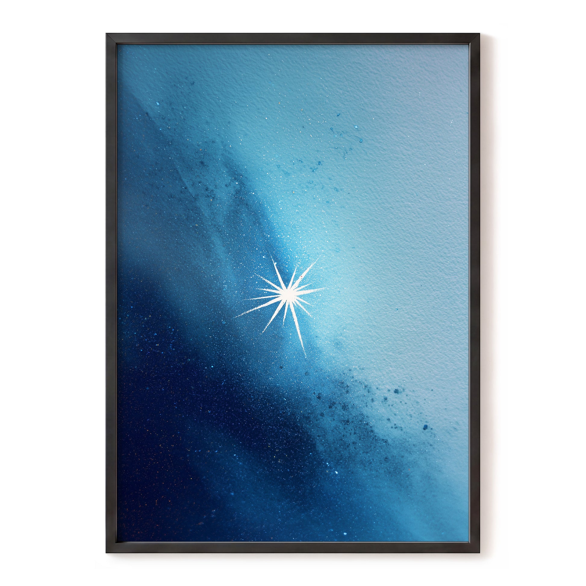 Stillpoint Star – blue, white, black abstract wall art, front view