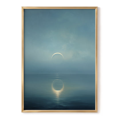 Stillwater Crescent, blue, gray, gold nature wall art, front artwork view