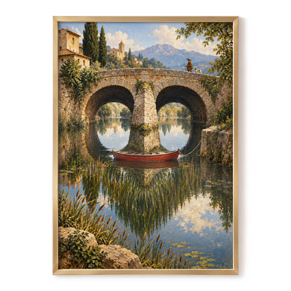 Stillwater Crossing, green, blue, beige nature wall art, front artwork view