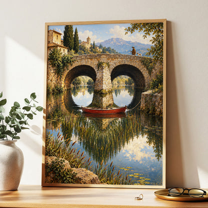 Stillwater Crossing, green, blue, beige nature wall art displayed in a styled interior, gallery view 2