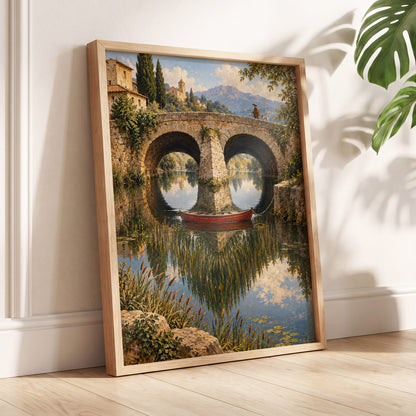 Stillwater Crossing, green, blue, beige nature wall art displayed in a styled interior, gallery view 4