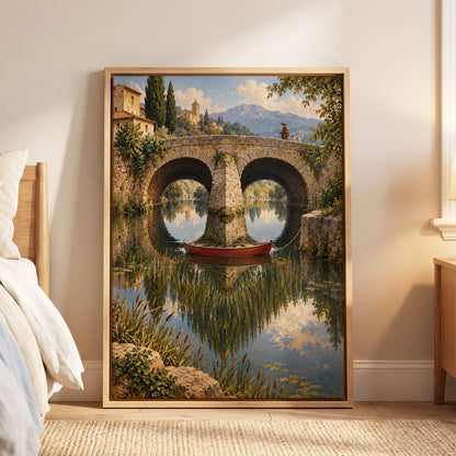 Stillwater Crossing, green, blue, beige nature wall art displayed in a styled interior, gallery view 6