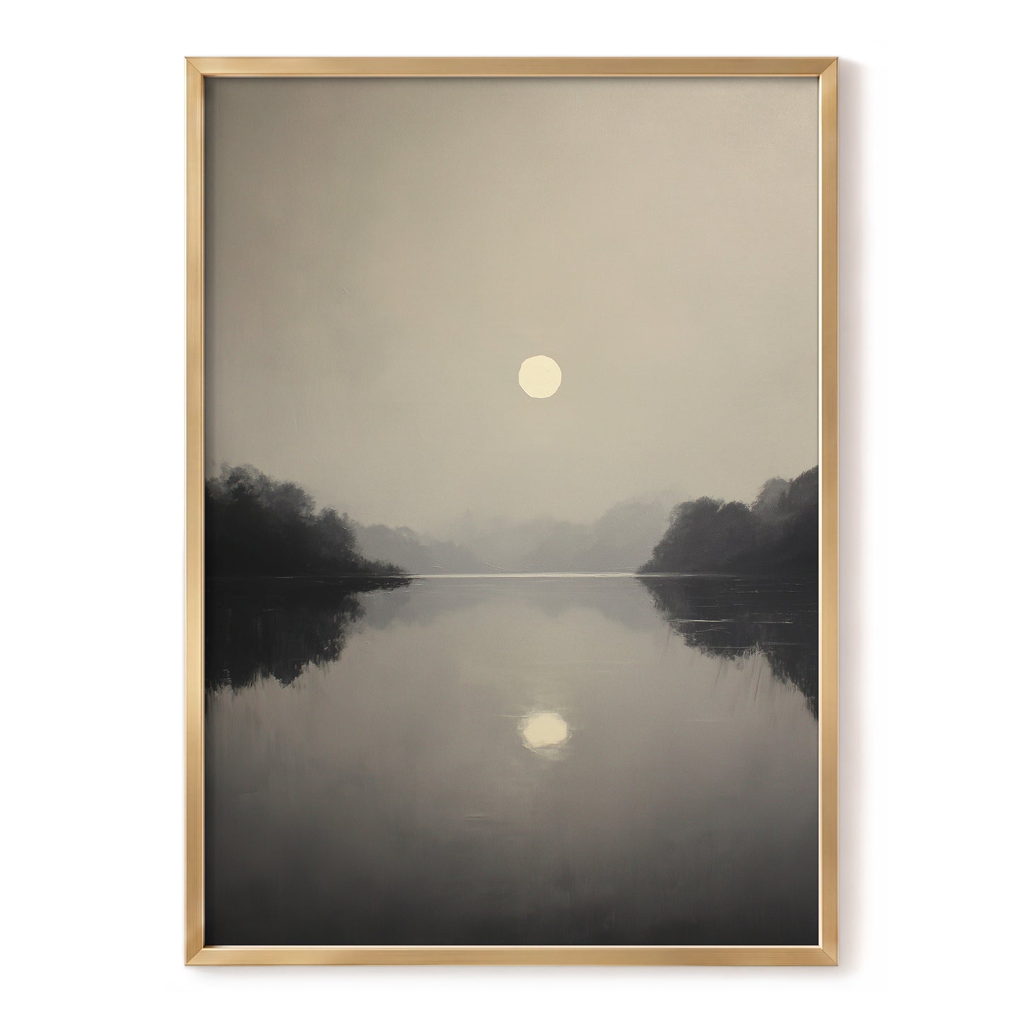 Stillwater Glow, gray, beige, black nature wall art, front artwork view