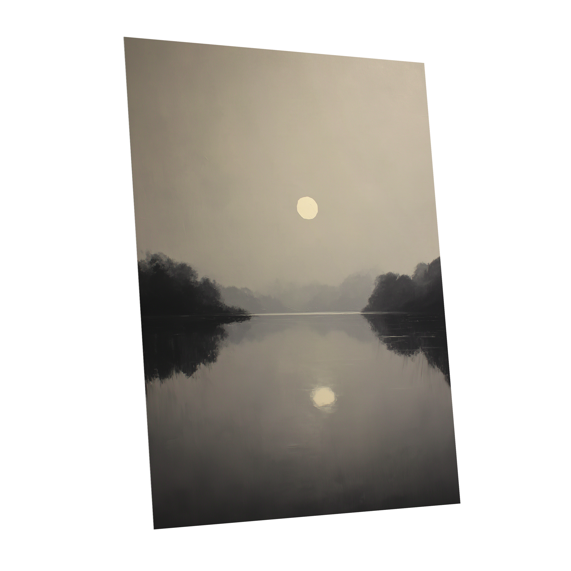 Stillwater Glow, gray, beige, black nature wall art shown as a unframed poster wall art print
