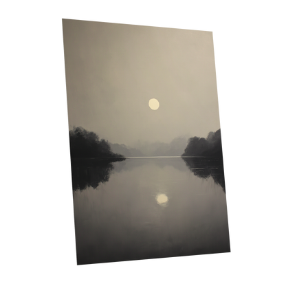 Stillwater Glow, gray, beige, black nature wall art shown as a unframed poster wall art print