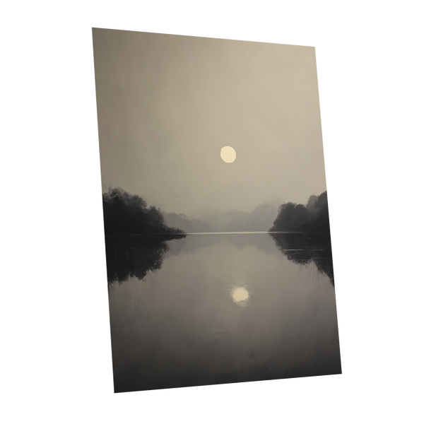 Stillwater Glow, gray, beige, black nature wall art shown as a unframed poster wall art print