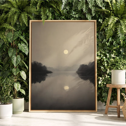 Stillwater Glow, gray, beige, black nature wall art displayed in a styled interior, gallery view 4