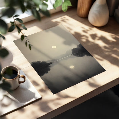 Stillwater Glow, gray, beige, black nature wall art displayed in a styled interior, gallery view 5