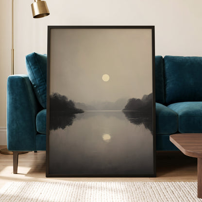 Stillwater Glow, gray, beige, black nature wall art displayed in a styled interior, gallery view 6