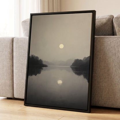 Stillwater Glow, gray, beige, black nature wall art displayed in a styled interior, gallery view 8