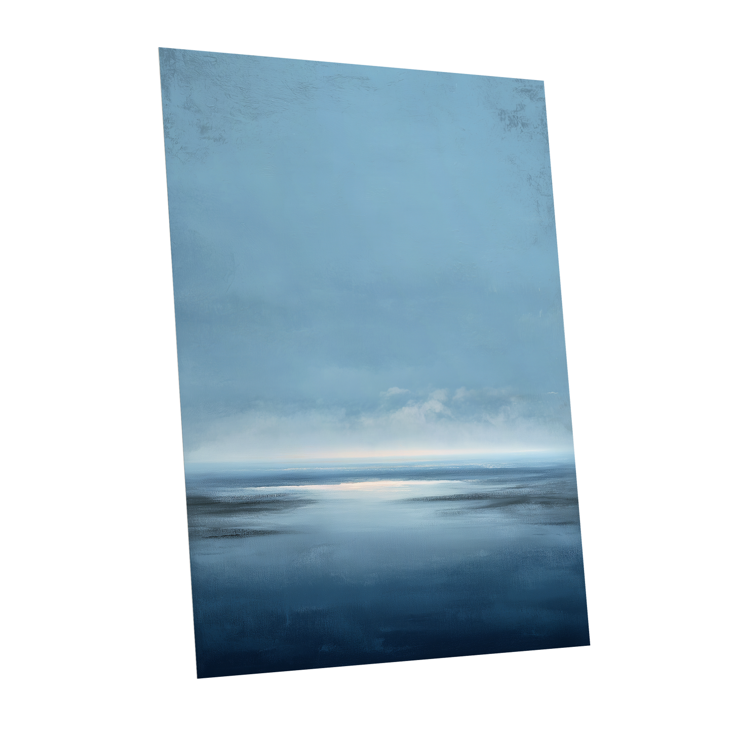 Stillwater Horizon, blue, white, gray nature wall art shown as a unframed poster wall art print