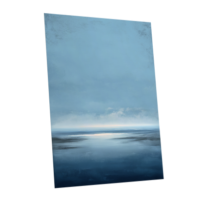 Stillwater Horizon, blue, white, gray nature wall art shown as a unframed poster wall art print