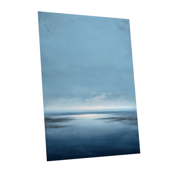 Stillwater Horizon, blue, white, gray nature wall art shown as a unframed poster wall art print