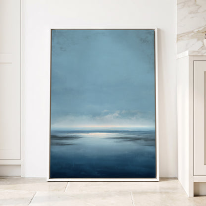 Stillwater Horizon, blue, white, gray nature wall art displayed in a styled interior, gallery view 4