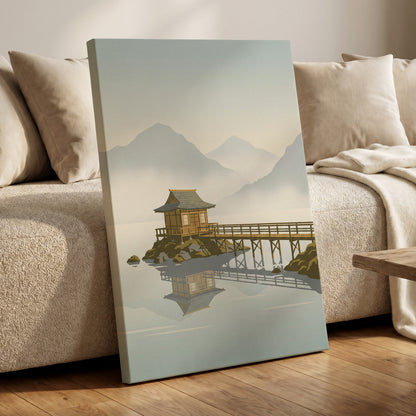 Stillwater Pavilion, blue, gray, beige nature wall art displayed in a styled interior, gallery view 3
