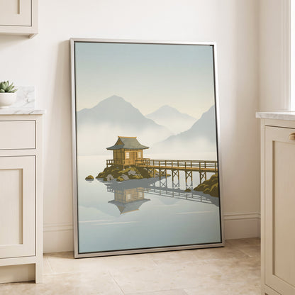 Stillwater Pavilion, blue, gray, beige nature wall art displayed in a styled interior, gallery view 4