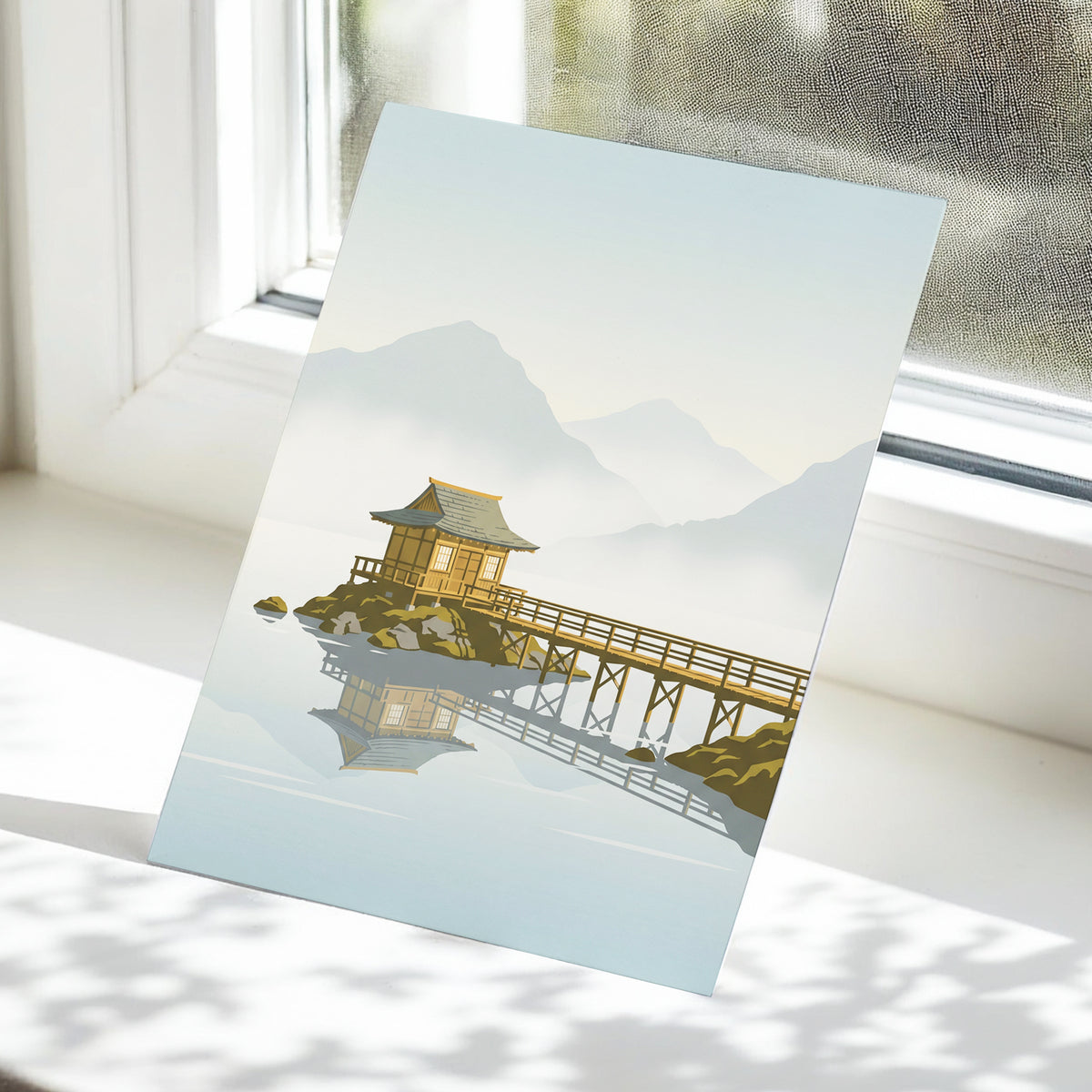 Stillwater Pavilion, blue, gray, beige nature wall art displayed in a styled interior, gallery view 5