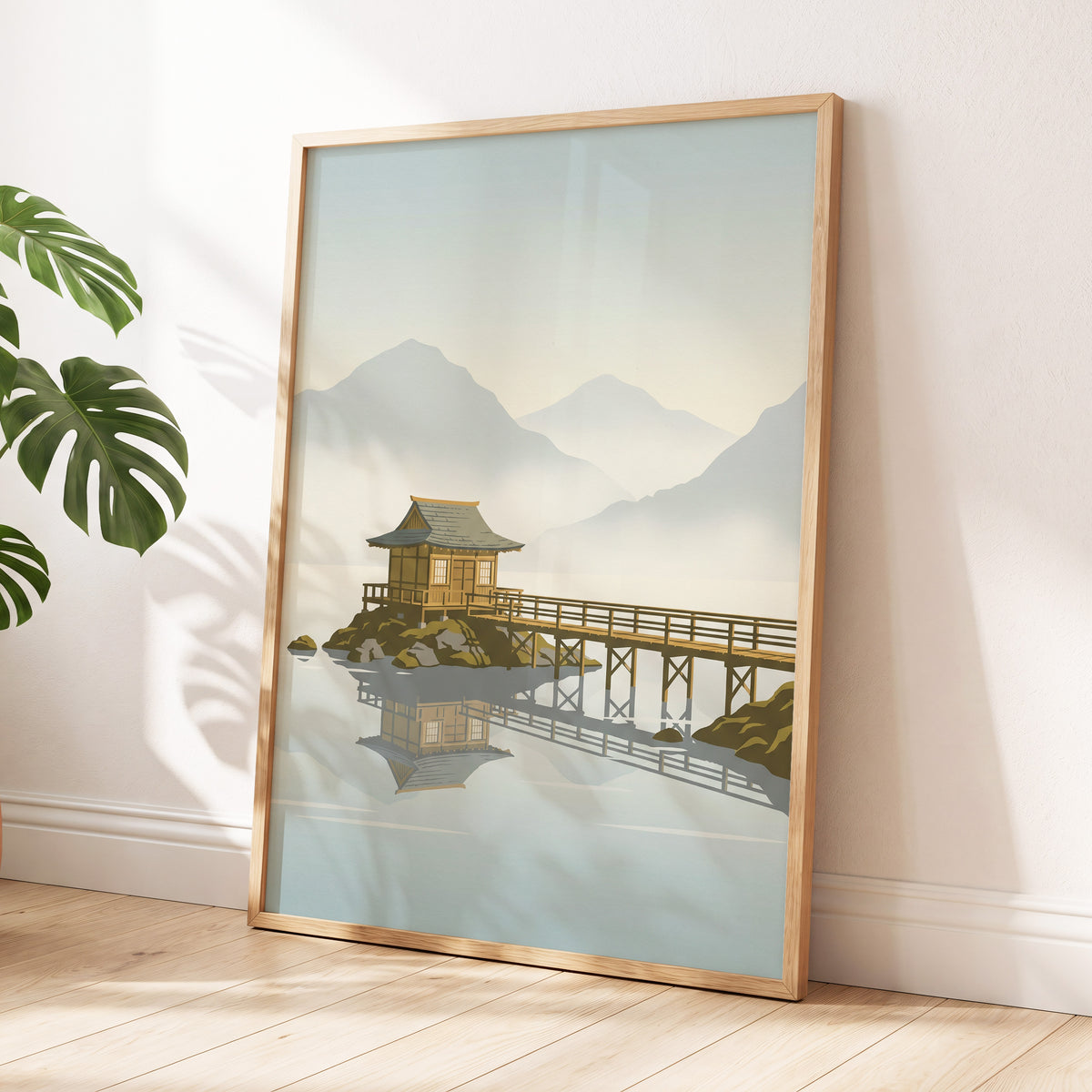 Stillwater Pavilion, blue, gray, beige nature wall art displayed in a styled interior, gallery view 6