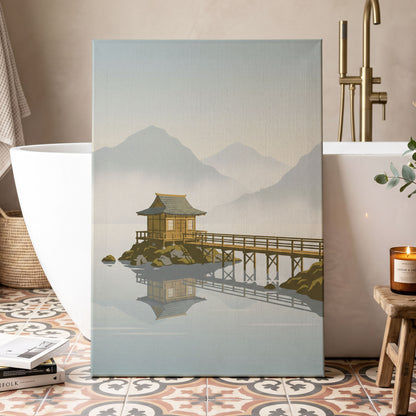 Stillwater Pavilion, blue, gray, beige nature wall art displayed in a styled interior, gallery view 7