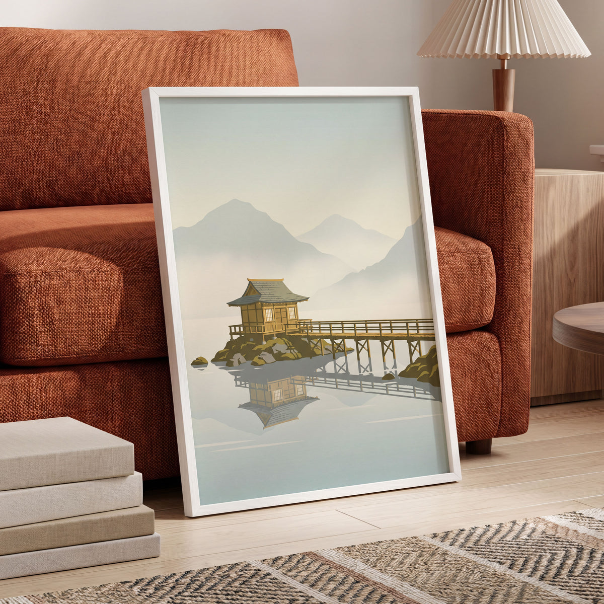 Stillwater Pavilion, blue, gray, beige nature wall art displayed in a styled interior, gallery view 9