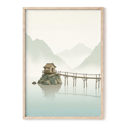 Stillwater Retreat, green, beige, brown nature wall art, front artwork view