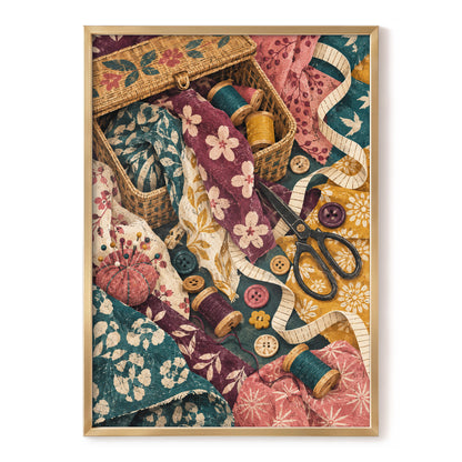 Stitches in Bloom, green, beige, pink abstract wall art, front artwork view