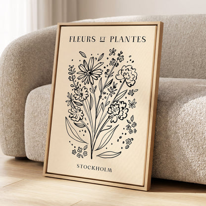 Stockholm in Bloom, black, beige, white floral wall art displayed in a styled interior, gallery view 8