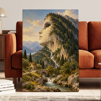 Stonebound Reverie, green, beige, blue nature wall art on canvas displayed in a styled interior, gallery view 2