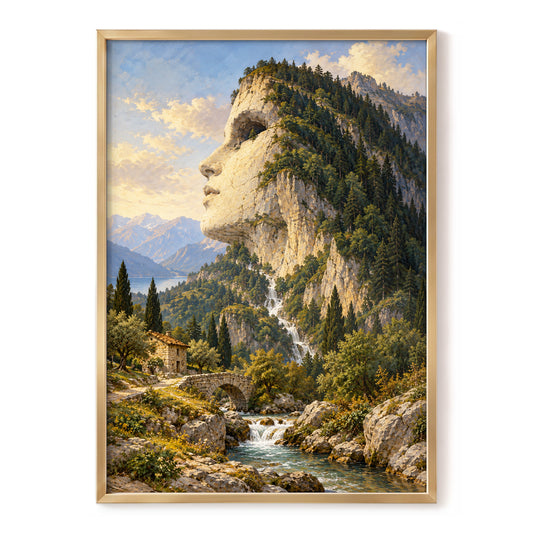 Stonebound Reverie, green, beige, blue nature wall art, front artwork view