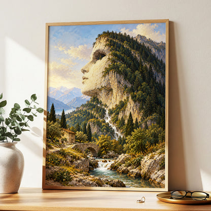 Stonebound Reverie, green, beige, blue nature wall art displayed in a styled interior, gallery view 2