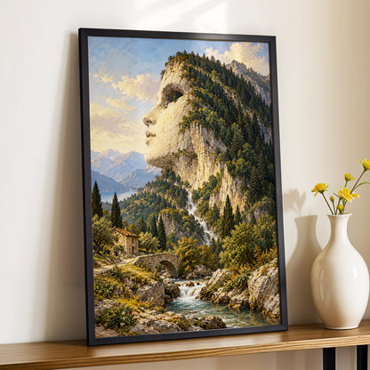 Stonebound Reverie, green, beige, blue nature wall art displayed in a styled interior, gallery view 3
