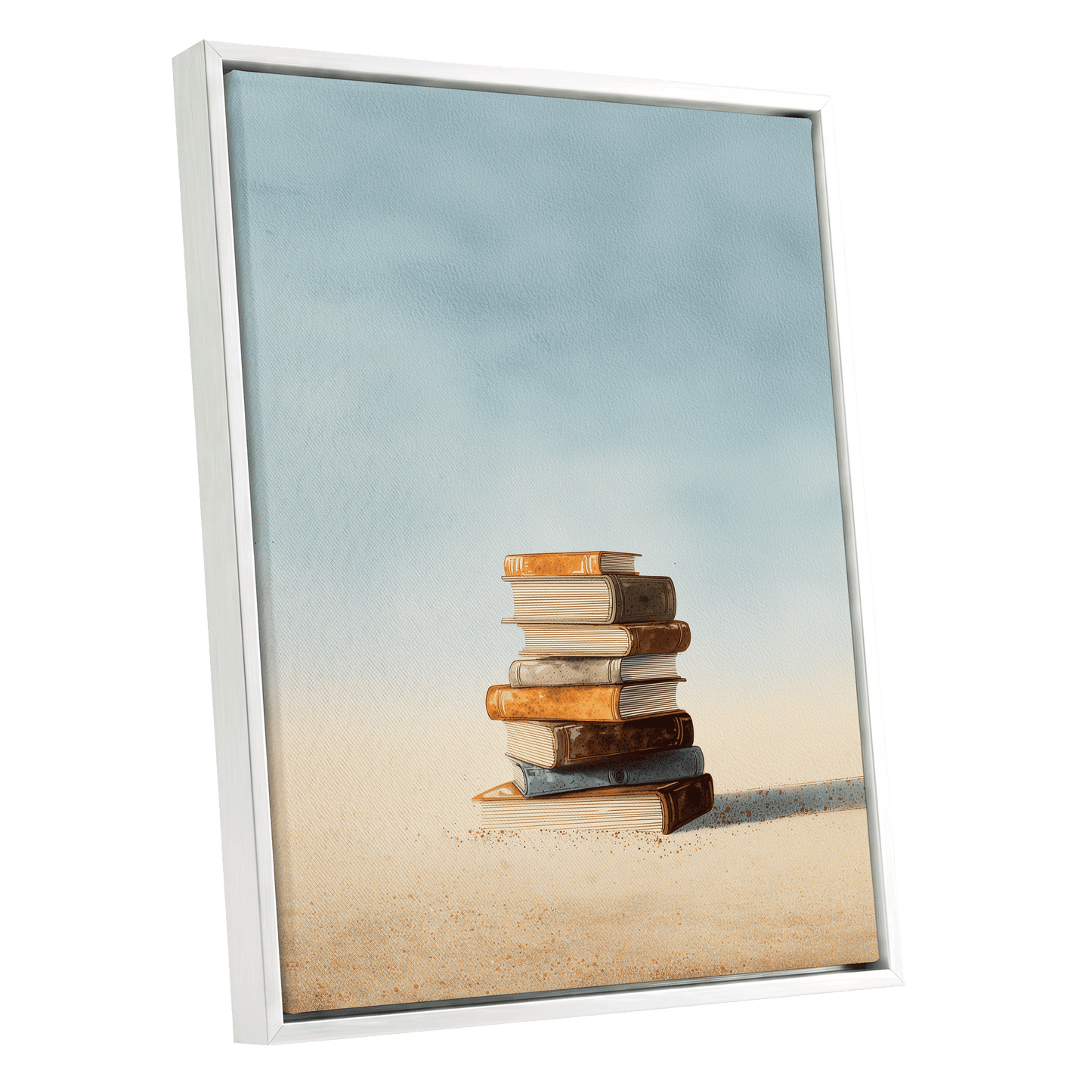 Stories in Stillness – white framed canvas option