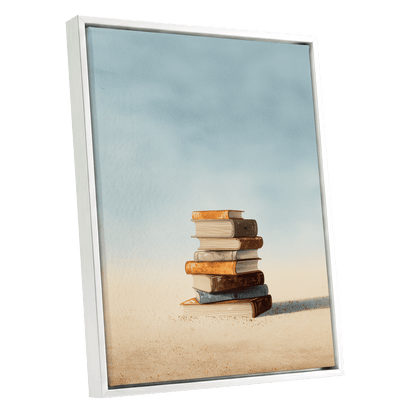 Stories in Stillness – white framed canvas option